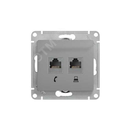 GLOSSA Розетка телефон/компьютер RJ11+RJ45 категория 5е в рамку алюминий