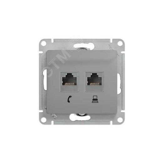 GLOSSA Розетка телефон/компьютер RJ11+RJ45 категория 5е в рамку алюминий