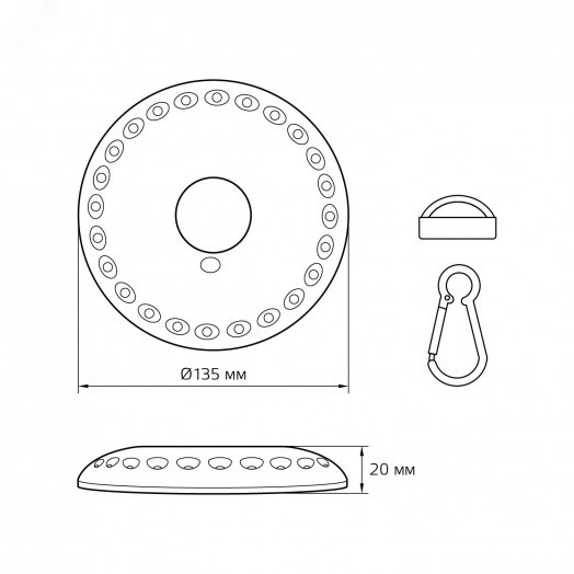 Фонарь кемпинговый туристический светодиодный LED 24LED 300 Лм модель GFL003 белый на батарейках 3xAA с магнитом и карабином Gauss