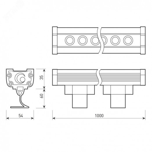 Линейный прожектор AR-LINE-1000-36W Warm (GR, 30 deg, 230V) (Arlight, IP65 Металл, 3 года)