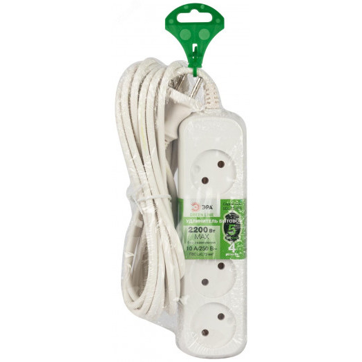 Удлинитель электрический 4 розетки без заземления 5м ПВС 2x0.75мм2 UDL-10-450 Greenline ЭРА