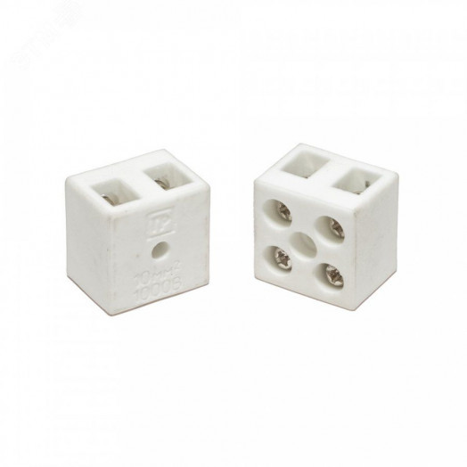 Клемма керамическая латунь 10 мм  2 пары контактов с крепежным отверстием (5 шт/уп)