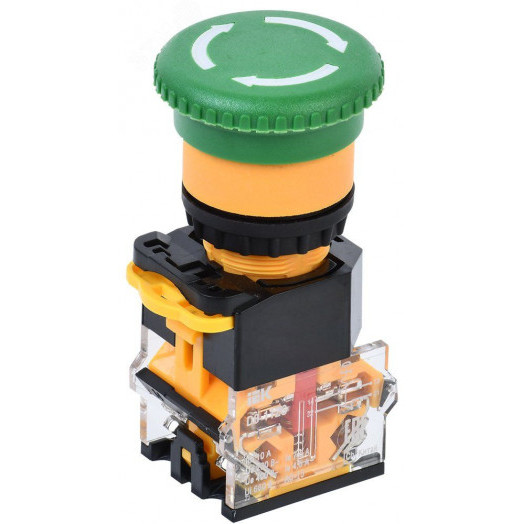 Кнопка D8-11ZS ''Грибок'' d=22мм 1з+1р пов. с фик. зеленая