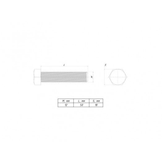 Болт с шестигранной головкой М12х50 DIN 933 (уп.50шт) EKF b6grm12x50