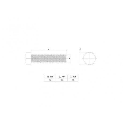 Болт с шестигранной головкой М12х20 (уп.50шт) EKF b6grm12x20