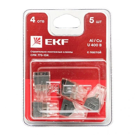 Клемма строительно-монтажная СМК 773-104 4 отверстия 1.0-2.5кв.мм (блист.5шт) PROxima EKF plc-smk-104b