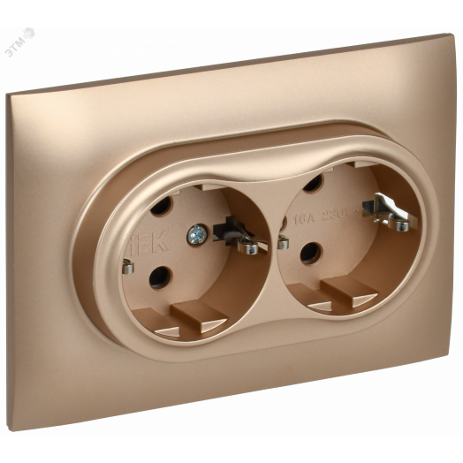 SKANDY Розетка 2-местная с заземлением с защитными шторками 16А в сборе SK-R07Sa песочный IEK