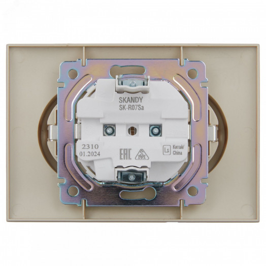 SKANDY Розетка 2-местная с заземлением с защитными шторками 16А в сборе SK-R07Sa песочный IEK