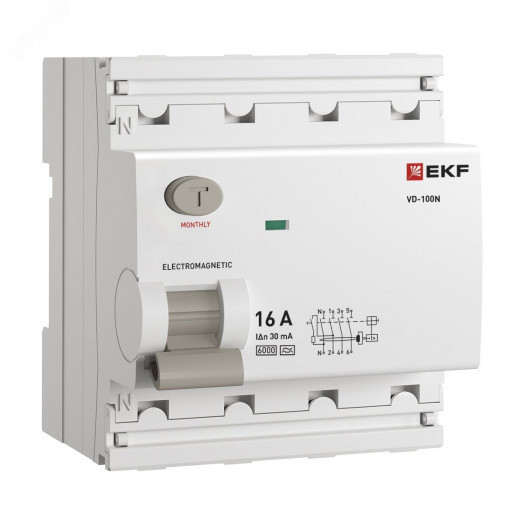 Выключатель дифференциального тока ВД-100N  4P 16А 30мА тип A эл-мех 6кА PROXIMA EKF