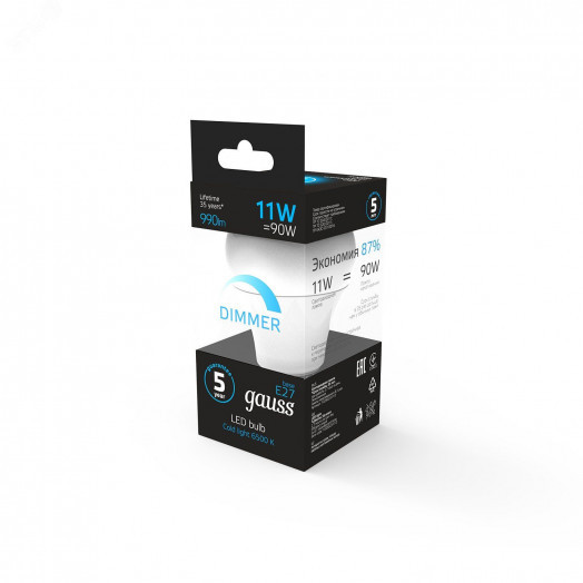 Лампа светодиодная LED 11 Вт 990 лм 6500К AC150-265В E27 А60 (груша) холодная диммируемая Black Gauss