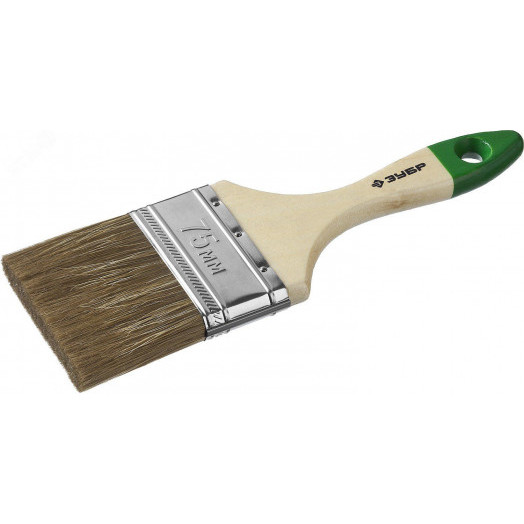 Кисть плоская ''ЛАЗУРЬ-МАСТЕР'', смешанная щетина, деревянная ручка, 75мм