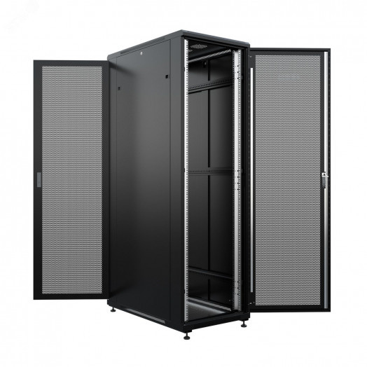 Шкаф напольный универсальный серверный R 22U 600х1000мм, 4 профиля 19, двери перфорированная и перфорированная, боковые стенки съемные, регулируемые опоры, разобранный, черный RAL 9005
