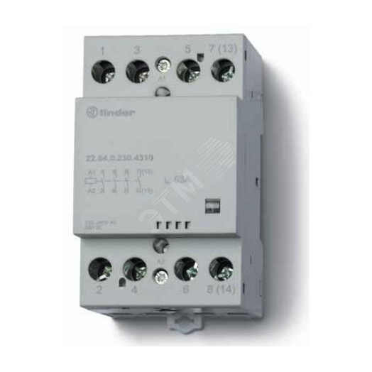 Контактор модульный 63А 2NO+2NC катушка 230В AC/DC механический индикатор AC/DC AgSnO2