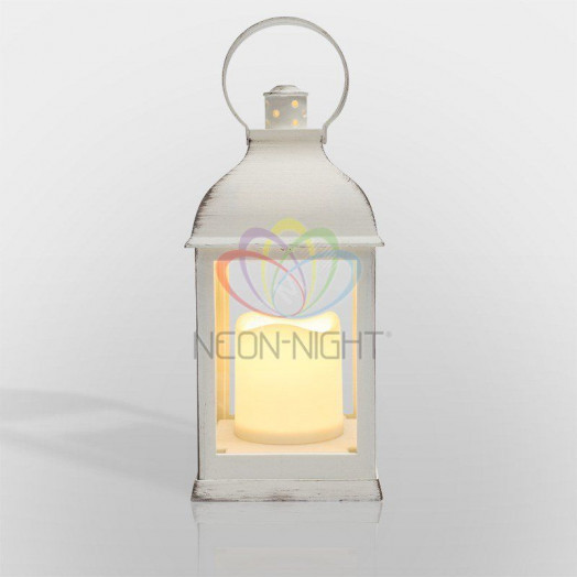 Фонарь декоративный со свечкой, белый корпус, размер 10,5х10,5х22,35 см, тёплый белый