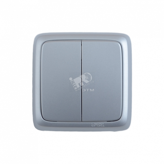 Выключатель двухклавишный наружный с изоляционной пластиной с индикацией серебро 16А