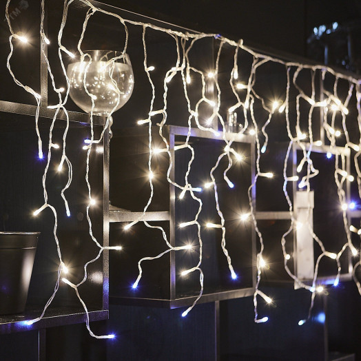 Бахрома светодиодная с эффектом мерцания 25м Соединяемая 440 светодиодов Теплый белый и белый свет Провод прозрачный ULD-B25006-440/TTK WARMWHITE-WHITE IP44 ТМ Uniel