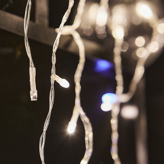 Бахрома светодиодная с эффектом мерцания 25м Соединяемая 440 светодиодов Теплый белый и белый свет Провод прозрачный ULD-B25006-440/TTK WARMWHITE-WHITE IP44 ТМ Uniel