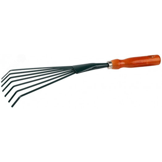 Грабельки веерные с плоскими зубцами, из углеродистой стали с деревянной ручкой, 390 мм