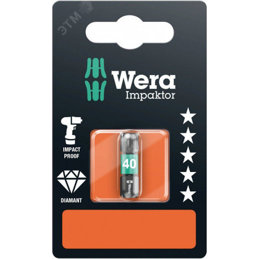 Бита ударная 867/1 IMP DC Impaktor TORX SB алмазное покрытие хвостовик 1/4 C 6.3 TX 40 x 25 мм с держателем-еврослот