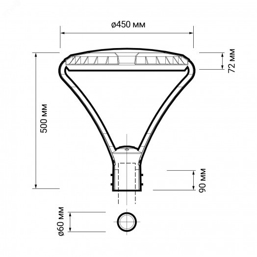 Светильник светодиодный уличный ДКУ-60w 5000K  IP65 GR AC100-270 (парковый, 5лет гар.)