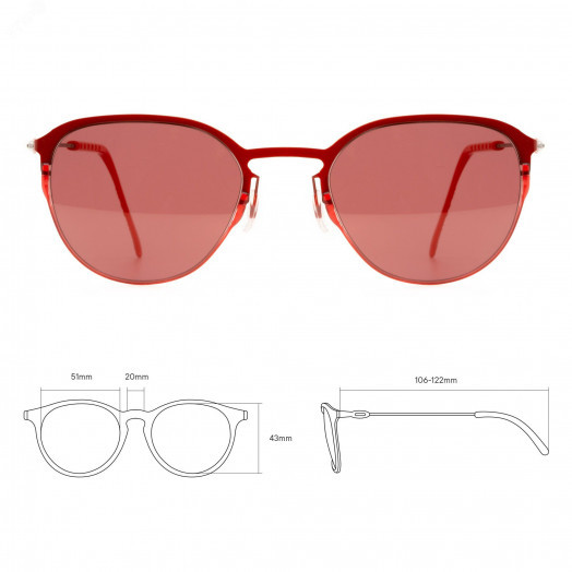 Очки красные солнцезащитные из титана с красными линзами. Модель 21