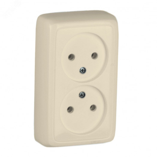 Розетка двойная наружная со шторками с изоляционной пластиной слоновая кость