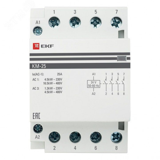 Контактор модульный КМ 25А 4NО (3 модуля) 24В АС PROxima