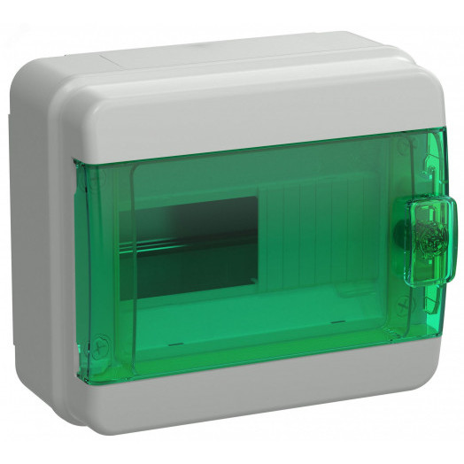 Корпус пластиковый навесной на 8 модулей КМПн-8 IP65 TEKFOR зеленая прозрачная дверь