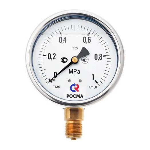 манометр виброустойчивый радиальный тм-520р.00 (0-0,4мра) 1/2' 150с кл.т.1.0, готовый к гидрозаполне нию