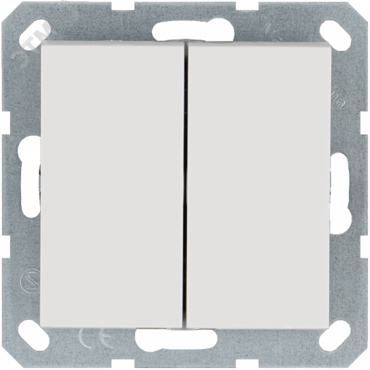 Выключатель двухклавишный 10A 250V~ с накладкой, цвет белый глянцевый