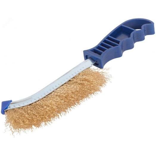 Щетка зачистная, латунированная витая проволока 0,3 мм, пластиковая ручка, 250 мм, Profi