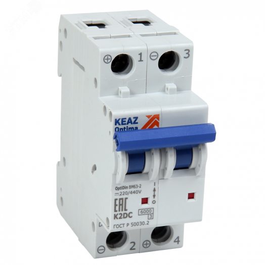 Выключатель автоматический двухполюсный 40А K 6кА DCBM63-2K40-DC-УХЛ3