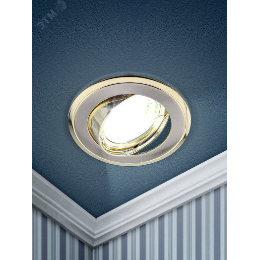 Светильник встраиваемый литой поворотный двойной контур MR16 KL22 А SN/G ,12V/220V, 50W сатин никель/золото (100/