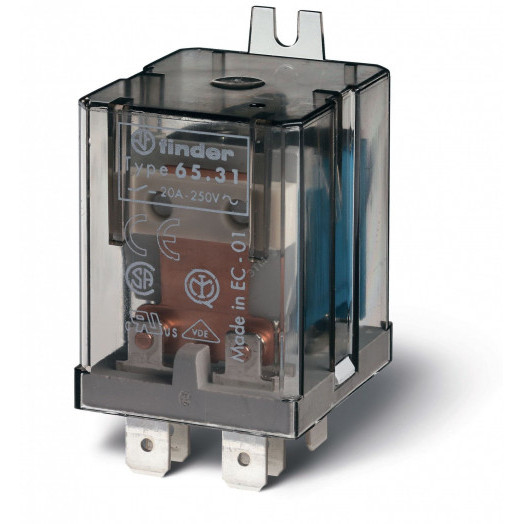 Реле силовое электромеханическое, монтаж в наконечники Faston 250 (6.3x0.8мм), 1NO+1NC 20A, контакты AgCdO, катушка 60В DC, степень защиты RTI, монтажный фланец, опции: нет, упаковка 1шт.