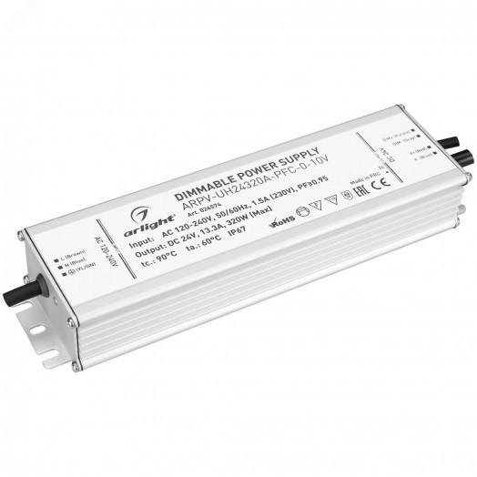 Блок питания ARPV-UH24320A-PFC-0-10V (24V, 13.3A, 320W) (ARL, IP67 Металл, 7 лет)