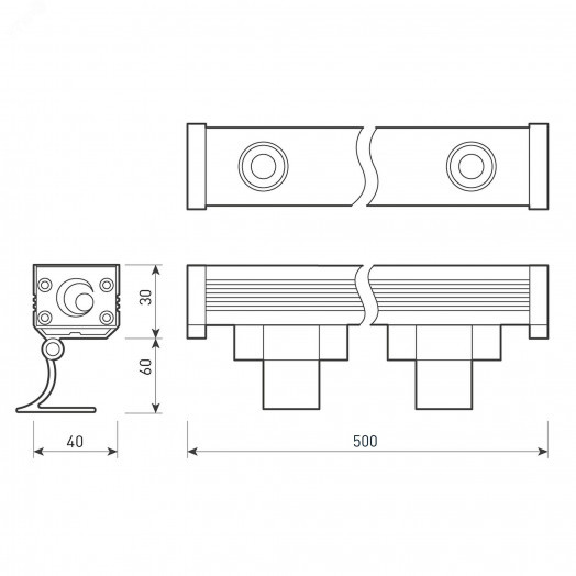 Линейный прожектор AR-LINE-500-6W Warm3000 (GR, 30 deg, 230V) (Arlight, IP65 Металл, 3 года)