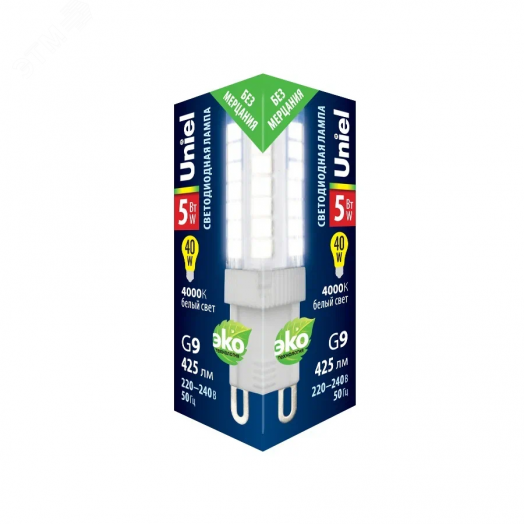 Лампа светодиодная прозрачная LED-JCD-5W/4000K/G9/CL GLZ09TR Белый свет (4000К). Картон. ТМ Uniel.