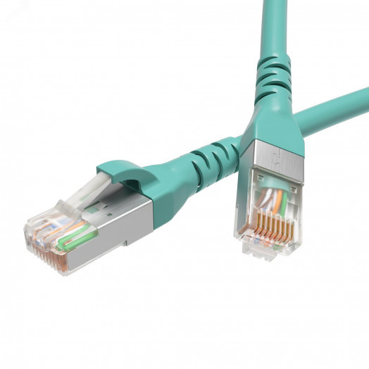 Патч-корд экранированный CAT6A S/FTP 4х2. LSZH. бирюзовый. 1.0 м