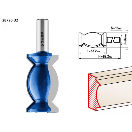 Фреза кромочная фигурная №9 32x57мм, хвостовик 12мм