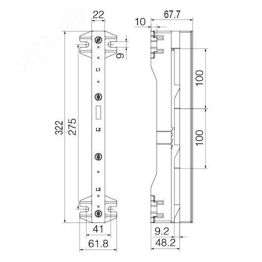 Держатель шин 30,40,50,60x10 3пол 100мм