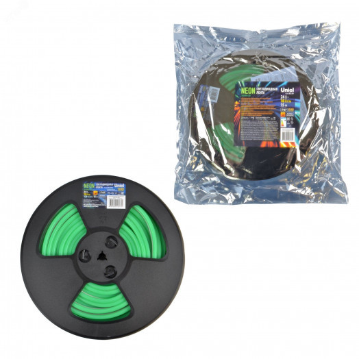 Светодиодная гибкая герметичная лента. NEON ULS-N11-2835-120LED/m-8mm-IP67-DC24V-10W/m-15M-GREEN  катушка 15м в герметичной упаковке зеленый свет