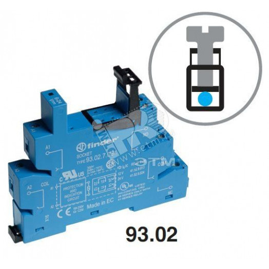 Розетка с винтовыми клеммами (с зажимной клетью) для реле 41 серии, питание 125В АС/DC, в комплекте пластиковая клипса, опции: LED