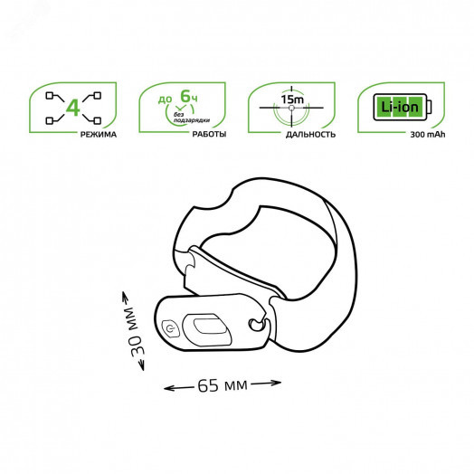 Фонарь налобный светодиодный LED 3 Вт 150 Лм модель GFL408 черный c Li-ion аккумулятором 300 мАч Gauss