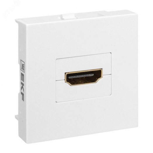 Розетка HDMI 45x45, 2 модуля, 1 гнездо, без индикатора, белая EKF