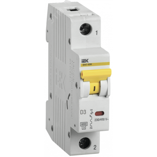 Выключатель автоматический ВА47-60M 1Р 3А 6кА D