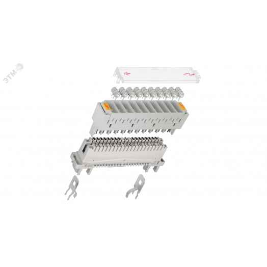 Магазин защиты по напряжению на 10 пар для трехконтактных разрядников серый