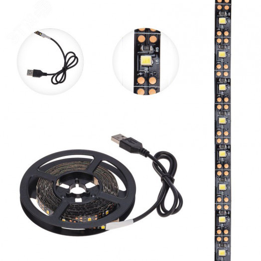 Лента LED с USB-коннектором 5 В IP23 SMD 2835 60 LED/м 3 м теплый белый (2700 K) LAMPER