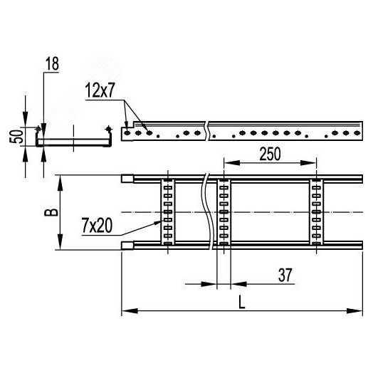 Лоток лестничный 50х600 L=6000мм горячеоцинкованный