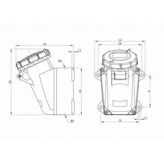 Розетка наружной установки IP67 32A 2P+E 230В