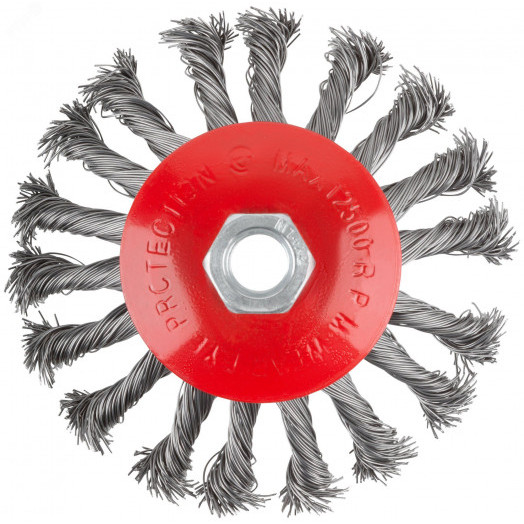 Корщетка-колесо с наклоном, гайка М14, стальная витая проволока 115 мм